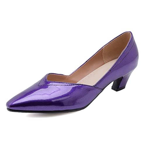 MIOKE Women's Fashion Slip On Comfy Kitten Low Heel Pumps Pointed Toe Patent Leather Wedding Dress Shoes