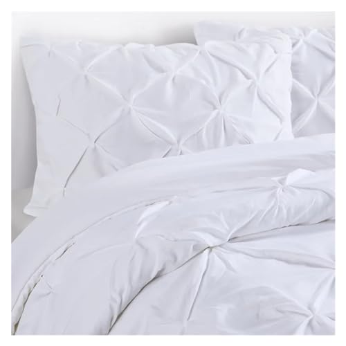 Edredón King de algodón premium Pintuck blanco Ropa de cama de lujo con relieve suave de 3 piezas 3