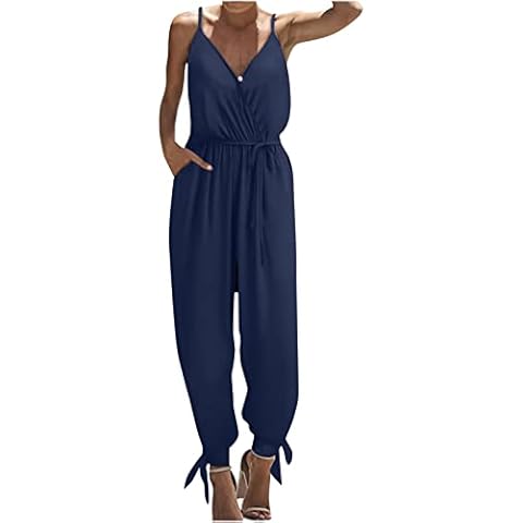 Women's Jumpsuits & Playsuits Casual Summer Floral Printed V Neck Strappy Overalls Loose Fit Wide Leg Pants Ladies Dungarees Sleeveless Baggy Romper Cover