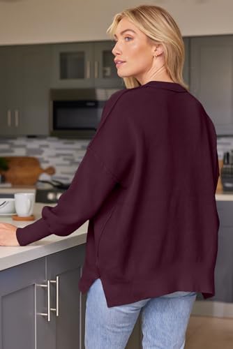 Image of LILLUSORY Women's Oversized Batwing Sweaters 2026 Fall Outfits Trendy Crewneck Knit Side Slit Fashion Pullover Tops