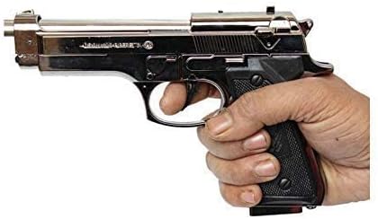 Niyanta Antique Red Flame Metal Body Heavyweight Refillable Revolver Gun Banduk Shape Cigarette Gas Lighter with Stand, Steel.
