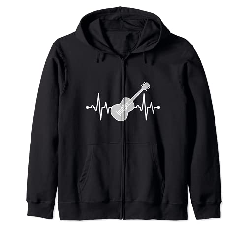 Acoustic Guitar Heart Beat Funny Guitar Musician Gifts Zip Hoodie, Black