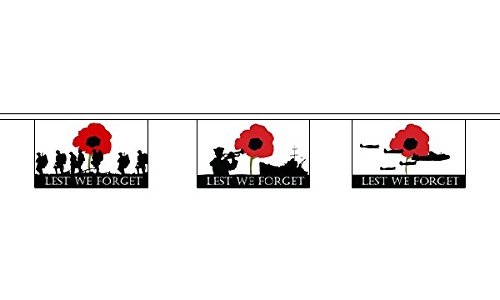 Flagtex Lest We Forget (Navy) Horizontal Fabric Bunting – 9m with 30 Flags – Fabric for Indoor & Outdoor Use – String Flags Banners Remembrance Royal Navy Military Veterans Memorial Poppy