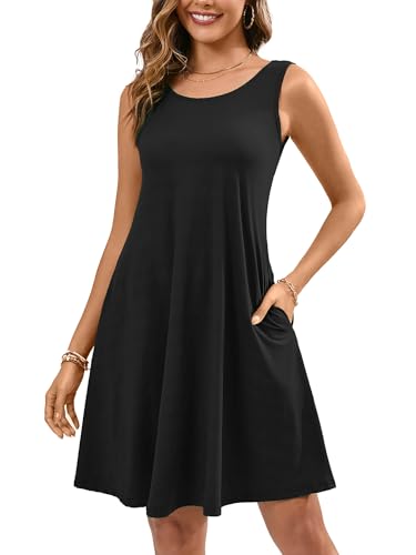 Image of KORSIS Summer Dress for Women Casual T Shirt Tank Dresses Sleeveless Swing Flowy Ladies Beach Vacation Sundress with Pocket