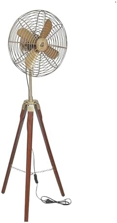 ROYAL CRAFT Handmade Brass Antique Electric Floor Fan with Wooden Tripod Stand – Vintage Industrial Pedestal Fan – Retro Designer Cooling Fan for Living Room, Office, Studio & Home Decor image 4