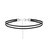 Olbye Layering Leather Necklace Faux Leather Choker Necklace Personal Everyday Necklace Jewelry for Women (Black)