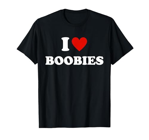 I Love Heart Boobies Funny I Red Hot Heart Boobies Joke Tee T-Shirt, Men, Black, Large