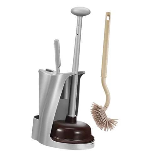 Bathroom Plunger SetLeather Pick Suction Plunger Toilet Bowl Brush & Holder Drain Cleaning Tool Clog Remover for Efficient Drainage & Cleaning