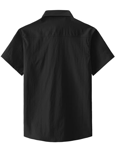 JOGAL Mens Button Down Short Sleeve Shirt Regular Fit Button Up Work Shirts with Two Pockets3