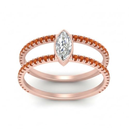 Image of Choose Your Gemstone Marquise Bezel Set Diamond CZ Band Rose Gold Plated Marquise Shape Split Shank Engagement Ring Lightweight Office Wear Everyday Gift Jewelry US Size 4 to 12