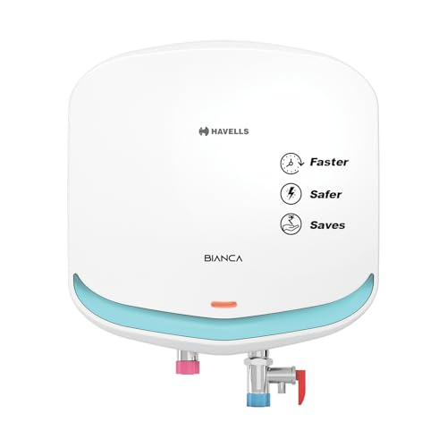 Havells Bianca 3 Litre Instant Water Heater(Geyser)| Bi Color LED IndicatorGlass Coated Anti-Rust Tank|Heavy Duty 3 Pin moulded Plug Top|Warranty: 5 Year on Inner Tank & 3 Year on element (White Blue)