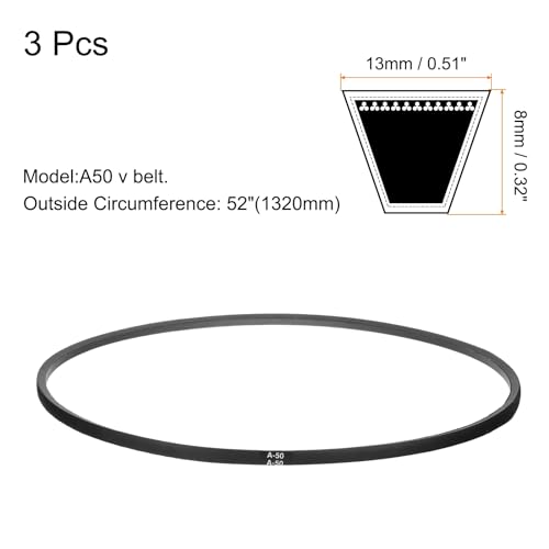 Image of uxcell 3pcs A50 or 4L520 Classic Wrapped Rubber V-Belt, 50 inch(1270mm) Inside Circumference, A Profile V Belt