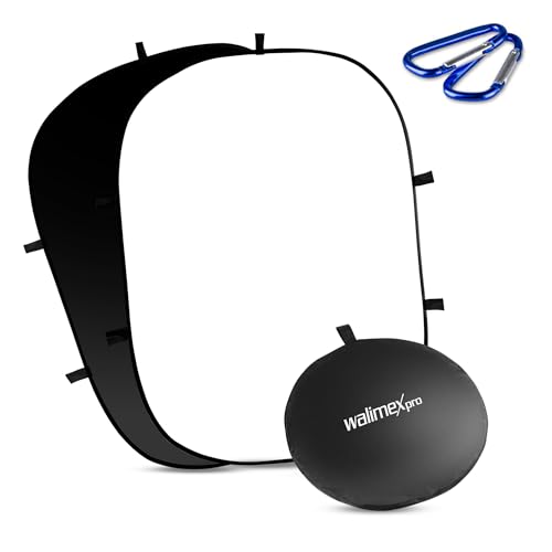Walimex pro 2 in 1 Falthintergrund schwarz/weiß 150 x 200 cm inkl. 2 Karabinerhaken, robuster Fotohintergrund mit stabilem Rahmen, Faltbarer Hintergrund...
