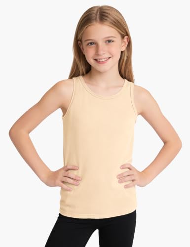Image of Auranso Girls Tank Tops Cotton Sleeveless Undershirts Athletic Dance Tops