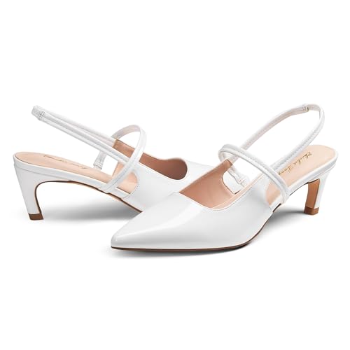 Image of Elisabet Tang Women's Kitten Heel Slingback Low Pumps 3 Inches Stiletto Pointed Closed Toe Elegant Dressy Bridal Wedding Party Shoes