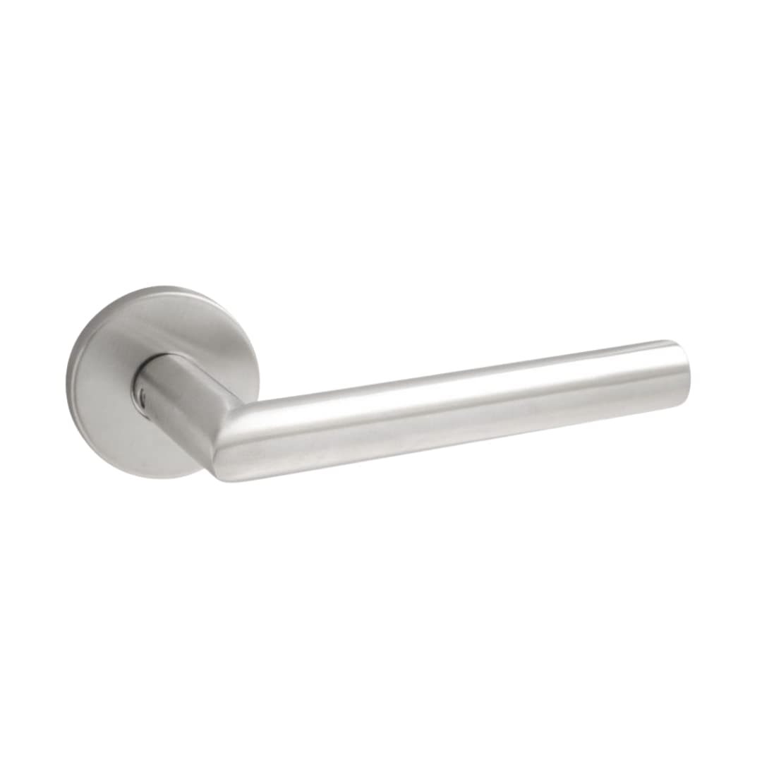 Vibe Mitra Door Handle on Satin Stainless Steel Door Handle Lever on Satin Stainless Steel Rose for Internal Doors