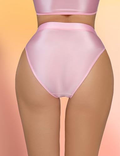 FEOYA Women Sexy Oill Glossy Bikini Briefs High Waist Cheeky Panties See Through Sheer Bottoms Underwear for Club Party3