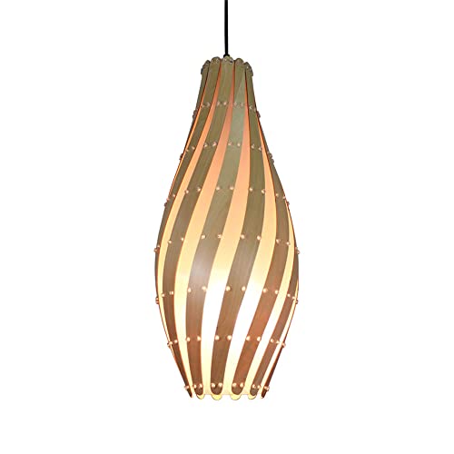 Lustre en bois massif LED ovale pour sublimer un salon sombre au plafond vide