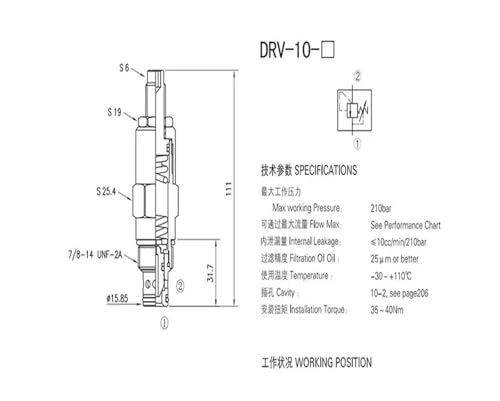 Cartouche filetée DRV-10 pour stabiliser la pression hydraulique - 4