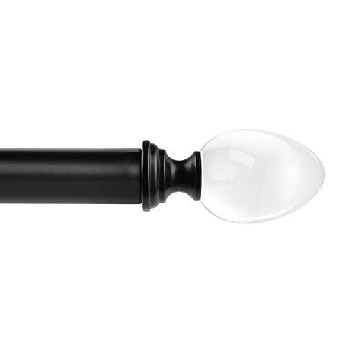 Knobelite(1 Pack)Elegant Window Treatment Single Curtain Rod Set,1- Inch Diamter Window Treatment Hardware,48 - Inch To 86 - Inch Adjustable,Black Finish (Metal Rod And Hardware With Acrylic Finials) #TOP23