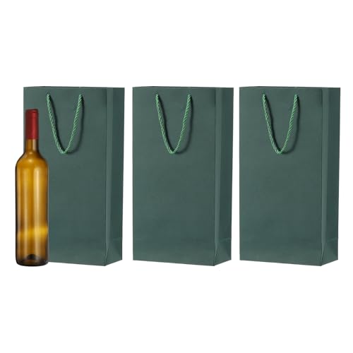 Sacs cadeaux pour bouteilles de vin papier kraft vert foncé avec poignées