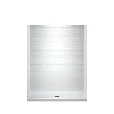 WOODBRIDGE 60 in. L x 32 in. W x 75 in. H Alcove Solid Surface Shower Combo Kits with Glue Up Shower Walls in Glossy White and Single Threshold Shower Base in White with Center Drain and Black Cover