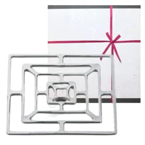 [Nousaku Red Cotton Ribbon Wrapping with Washi] KAGO Square S 4.7 x 4.7 inches (12 x 12 cm) Tin Basket Square S