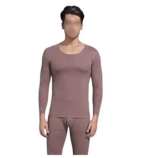 Mens Confortável Roupa Interior Térmica, Inverno Cor Sólida Em torno do Pescoço Acolchoado e Espessado Homens Base Layer Compressão Set, para Corrida Esportes Esqui Térmico Top e Bottoms(Brown,Medium)