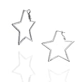 JeanBeau Big Silver Star Rhinestone Hoop Earrings for Women Sparkly CZ Large Statement Stars dangle Huggie Lightweight Prom wedding Bridal Jewelry Friends Gift