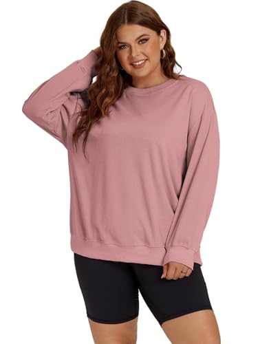 Image of ROSRISS Womens-Plus-Size-Sweatshirts Oversized Long Sleeve Shirts Trendy Crew Neck Pullover Sweaters Casual Tops XL-5XL