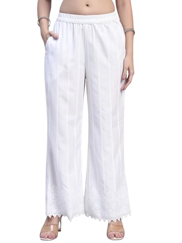 Image of SHOPPING QUEEN Women's Cotton Embroidered Chikankari Palazzo