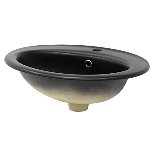 ML-Design Lavabo en Céramique Noir Mat, 57x48,5x19,5 cm, Design Ovale, Vasque á Encastré Moderne, Lavabo de Comptoir Élégant, Lavabo avec Trop Plein, Lave-Mains pour Salle de Bains/WC pour Invités