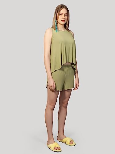 Image of Evolove Women's Micro Modal Round Neck Sleeveless Night Suit /Top & Short Set Super Soft Comfortable (Modal-Shorts Set)