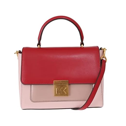 Michael Kors MINDY Medium läder konvertibel topphandtag skolväska crossbody väska, - Röd/Rosa - Medium