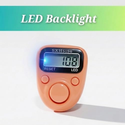 Image of Digital Hand Tally Counter, LED Display, Ring Design, Reset Button(Pack of 1) (Peach)