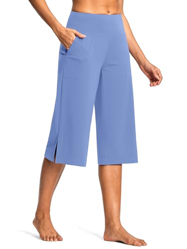 Image of ISEEGZ 15 inch /18 inch /21 inch Capri Pants for Women High Waist Wide Leg Yoga Capris with Pockets Stretchy Loose Fit Casual Workout