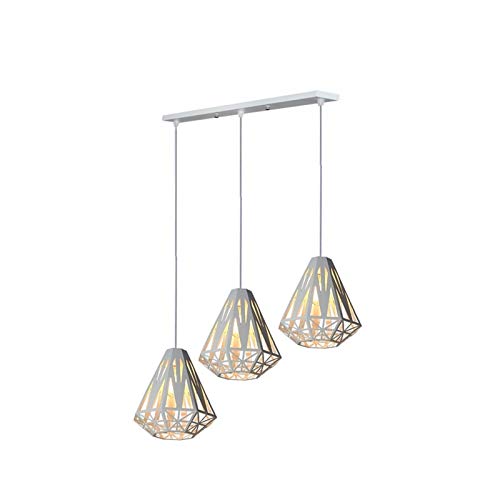 Suspension industrielle 3 lampes en fer forgé géométrique pour éclairage intérieur de loft