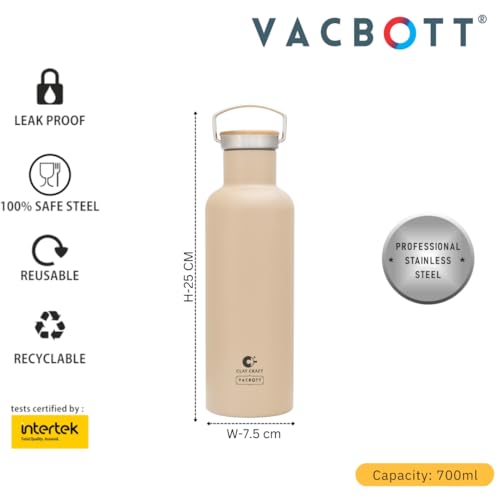 Image of Clay Craft Vacbott Melissa Clasic Double Walled|18 Hours Hot and 24 Hours Cold Water Bottle Vacuum Insulated Flask Bottle|1 Piece,700 ml Bottle|Travelling|BPA-Free|BIS Certified|1Year Limited Warranty
