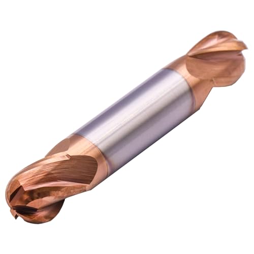 Image of 1 /2 inch 4 Flute Solid Carbide Ball Nose End Mill, Double End, TiSiN Coated | 30 Helix, 1 /2 inch Cutting, 1 /2 inch Shank, 5 /8 inch LOC, 3 inch OAL, for Milling Alloy Steel, Carbon Steel, Cast Iron