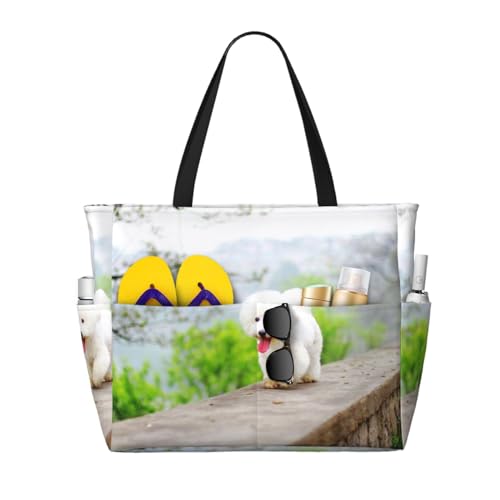 Grand sac de plage Bichon Frisé pour vos pique-niques et sorties estivales en famille