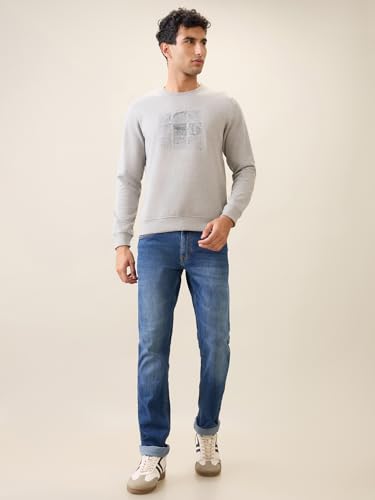 Image of Park Avenue Men Full Sleeve Slim Fit Print Pattern Cotton Polyester Blend Regular Neck Regular Neck Casual Sweatshirt