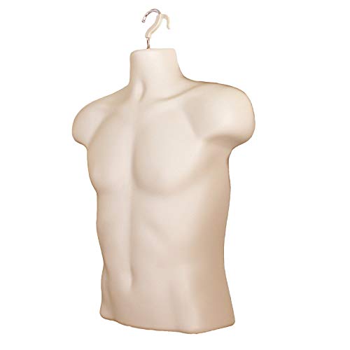 Flesh Male Mannequin Hollow Back Body Torso Dress Form & Hanging Hook, S-M Sizes (3 Pack, Flesh) #TOP2