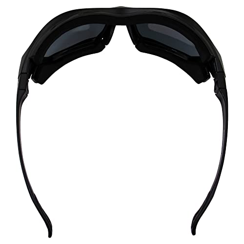 Birdz Eyewear Canopy Padded Motorcycle Sunglasses Riding Safety Glasses Ansi Z87.1 Convertible To Goggles Black Frame W/Anti Fog Smoke And Yellow Lenses 2 Pairs #TOP6