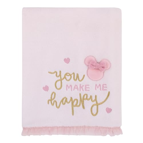 Image of Disney Minnie Mouse My Happy Place Baby Blanket - Super Soft Plush Appliqued Throw 30 x 40 Inch, Cozy Infant Stroller Travel Blanket for Girls