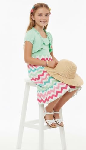 Image of ToBeInStyle Girls Two Piece Short Sleeve Dress and Matching Bolero Crop Cardigan Assorted Prints Cotton Blend Summer Outfit