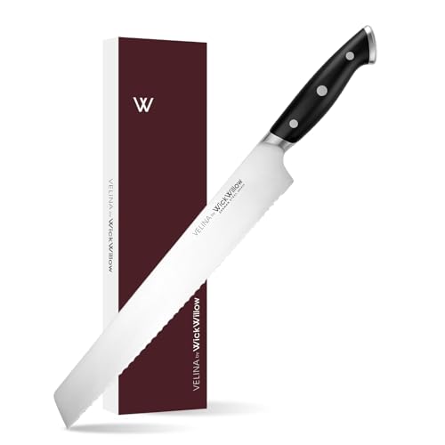 Comparison: Best Knife For Sourdough Bread 7 WICKWILLOW 10” Bread Knife – Razor Sharp German Steel DIN1.4116 – Serrated Knife for Slicing Homemade Bread, Sourdough & Cake – Full Tang & Ergonomic Handle – Gift Box – Velina series