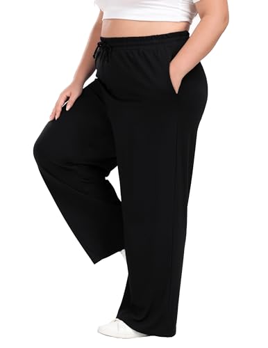 Cheapestbuy Women's Plus Size Casual Pants Comfy Wide Leg Pants Stretchy Loose Fit Lounge Pants with Pockets2
