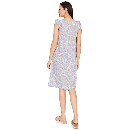 Image of Zivame Mickey & Friends Knit Cotton Knee Length Nightdress - Lemon Drop