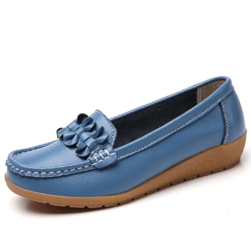 Image of Women's Genuine Leather Platform Loafers Classic Casual Comfort Slip-On Shoes Soft Sole Dress Shoes