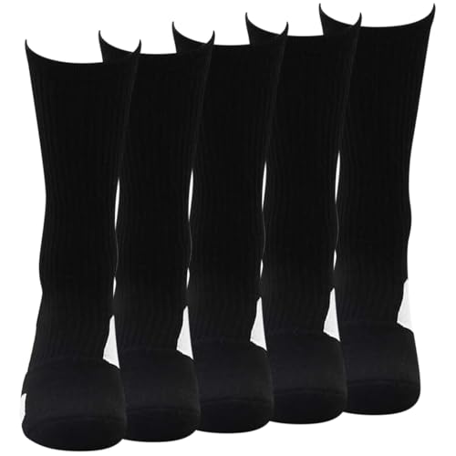 MUMUBREAL Basketball Socks Cushion Compression Crew Sock Athletic Socks for Men & Women, Black (5 pack)